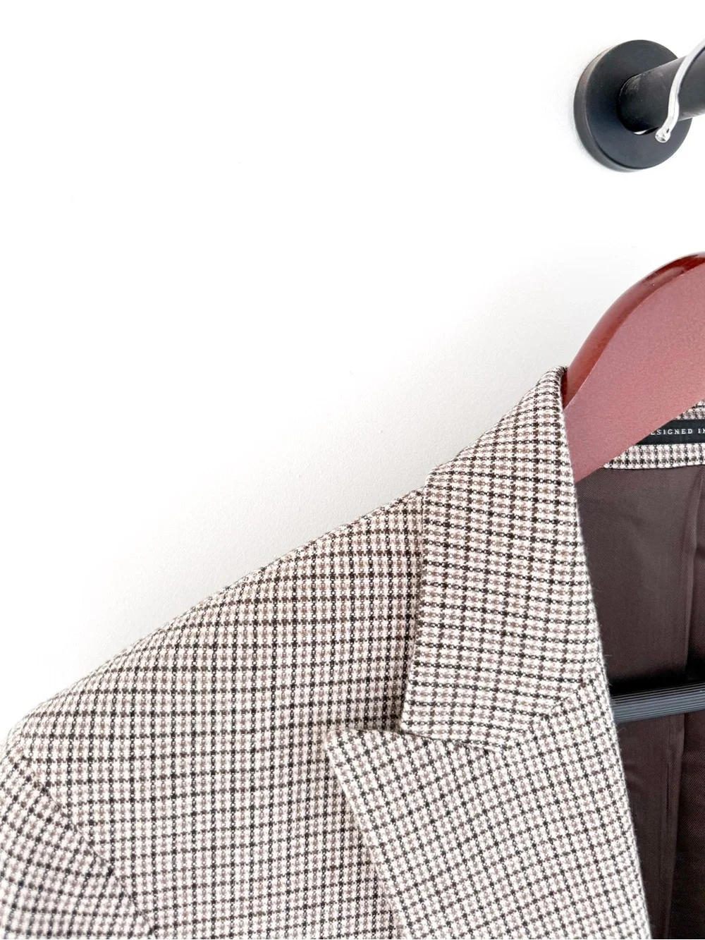 NEW Reiss Men's Plaid Cotton - Wool Houndstooth Blazer Beige Brown 38R Jacket